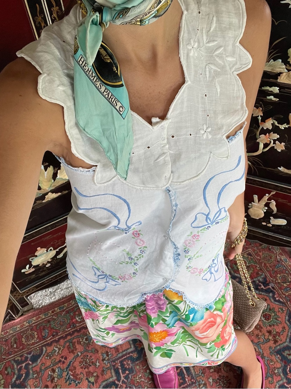 Vintage linen + cotton hand embroidered top - Picture 3 of 14